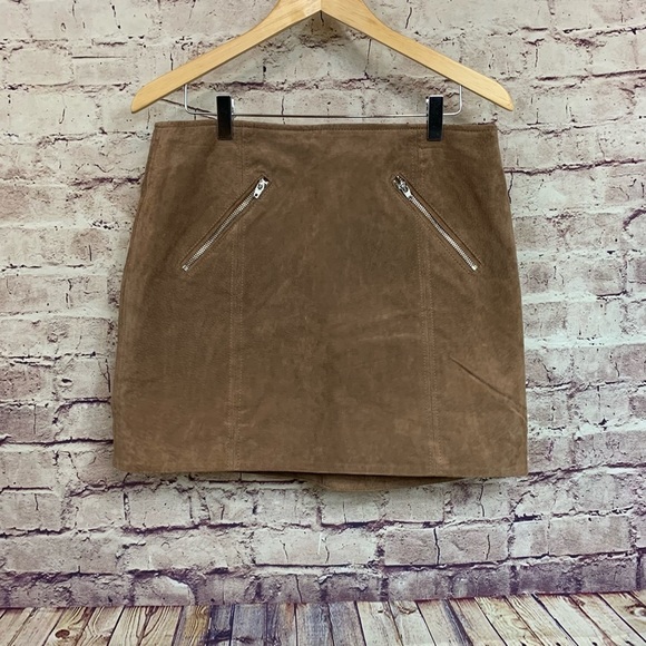 BLANK NYC Brown Suede 100% Leather Lined Mini Skirt - Picture 1 of 11